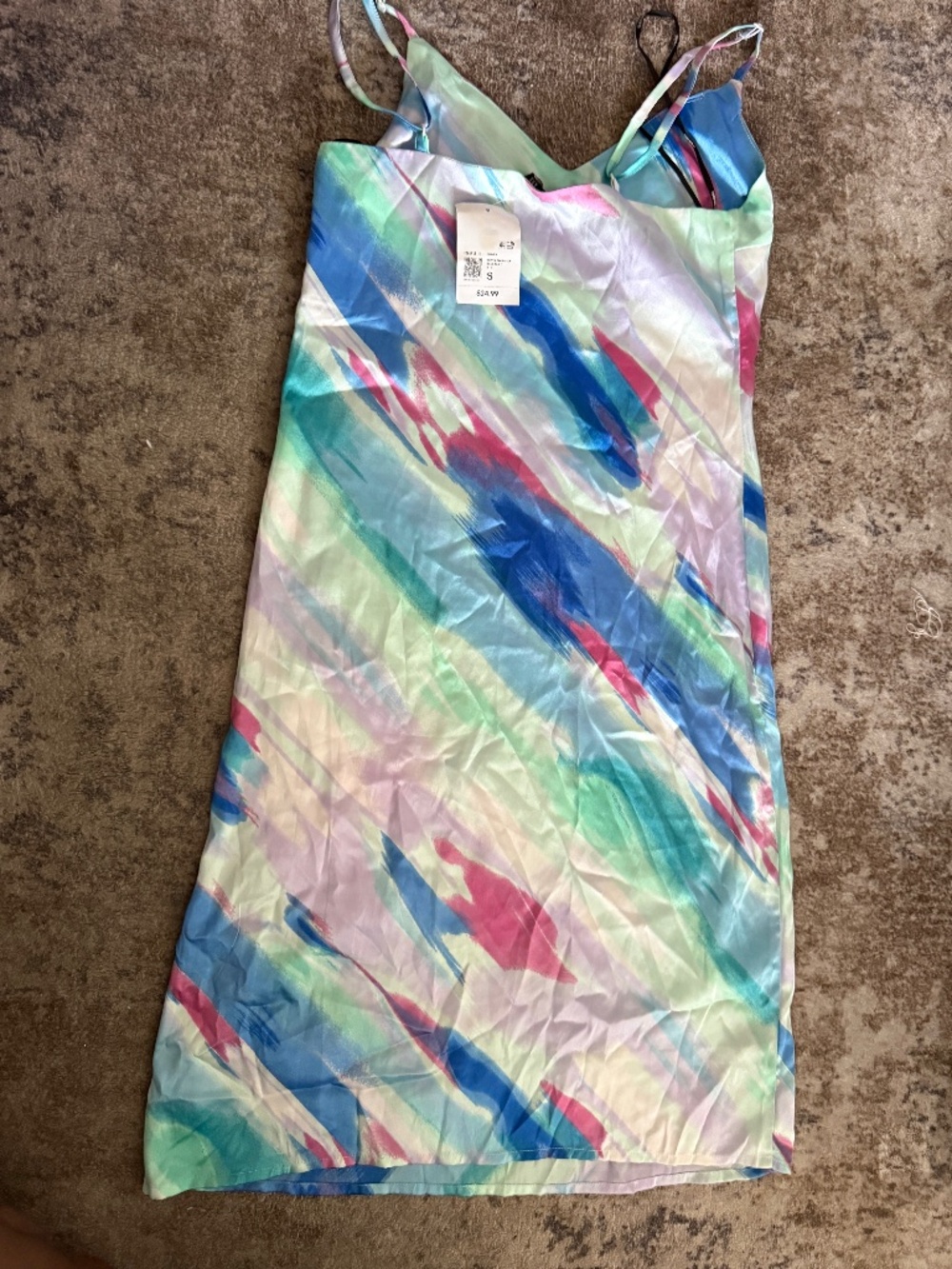 Multi colored silky feel dress spaghetti straps